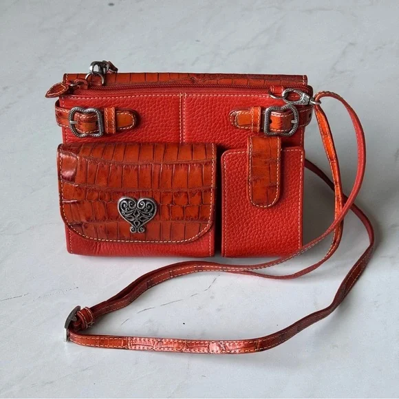 Brighton Burnt Orange Crossbody Organizer Leather Bag near perfect condition - Picture 1 of 12